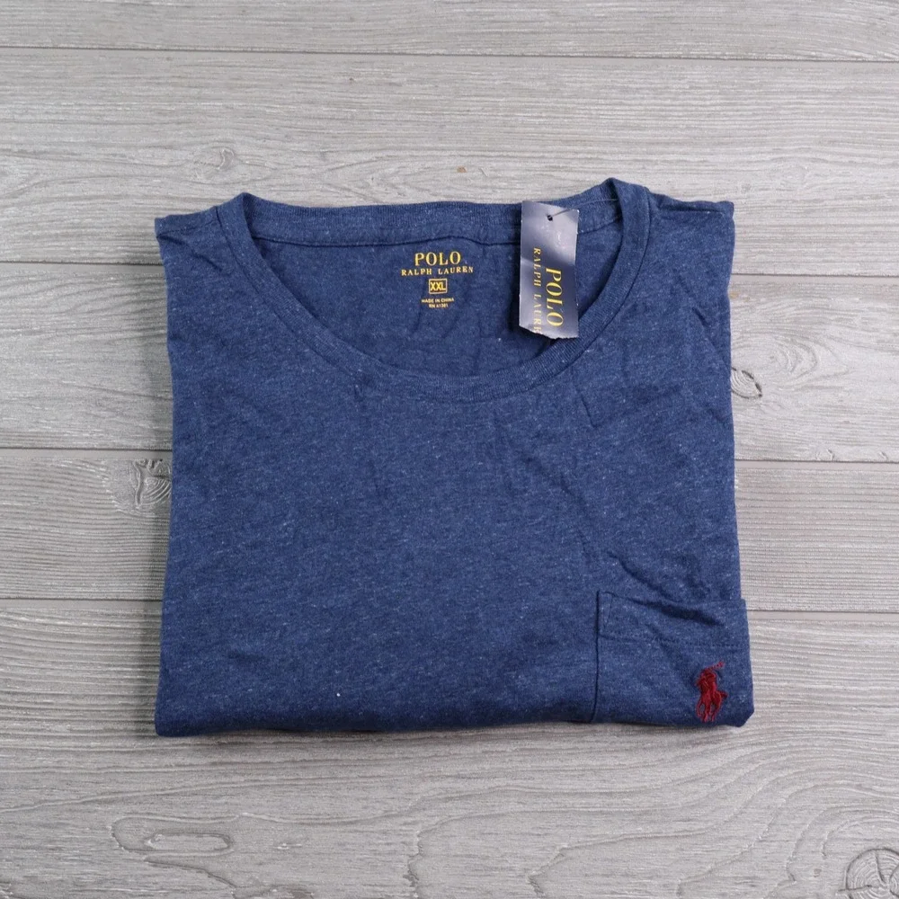 NWT Polo Ralph Lauren Pocket Tee Men's XXL 2XL Blue Heather Red Pony